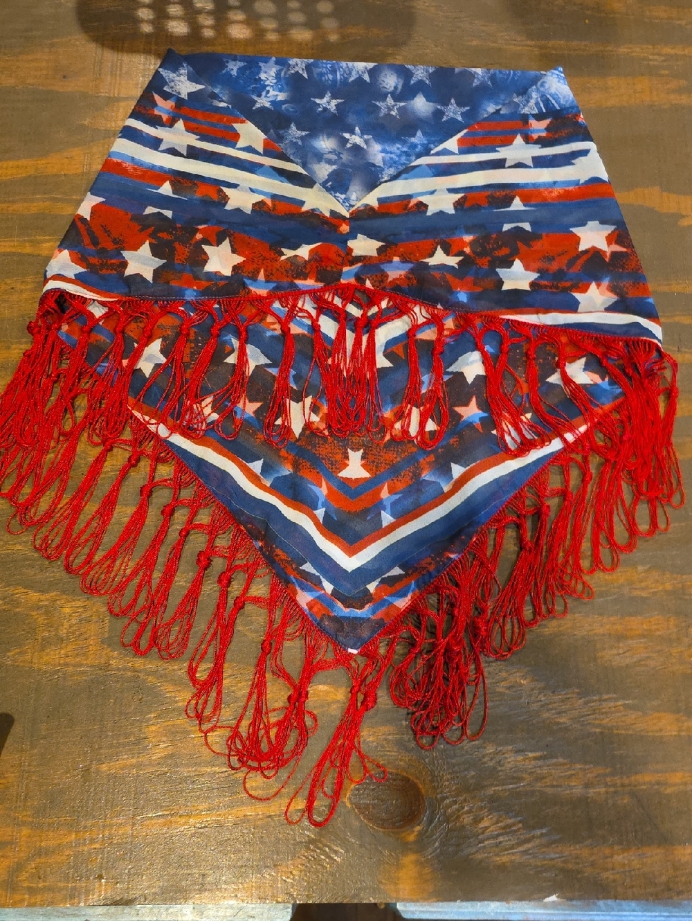 Patriotic Star & Stripe Fringe Bandana Scarf - Red, White, Blue